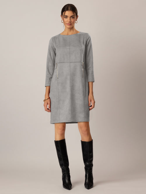 APART Jerseykleid in Velourleder- Optik | grau image 1