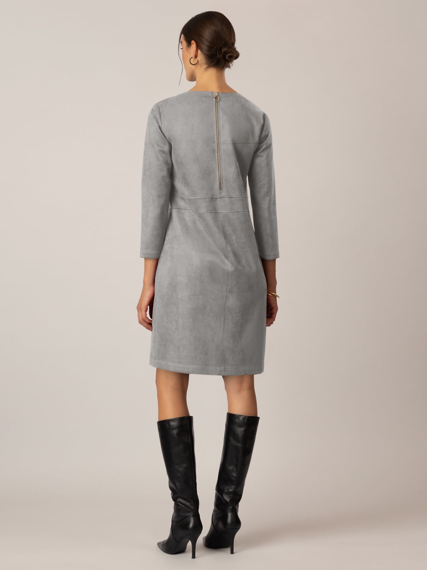 APART Jerseykleid in Velourleder- Optik | grau