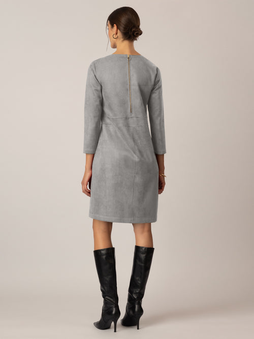 APART Jerseykleid in Velourleder- Optik | grau image 1