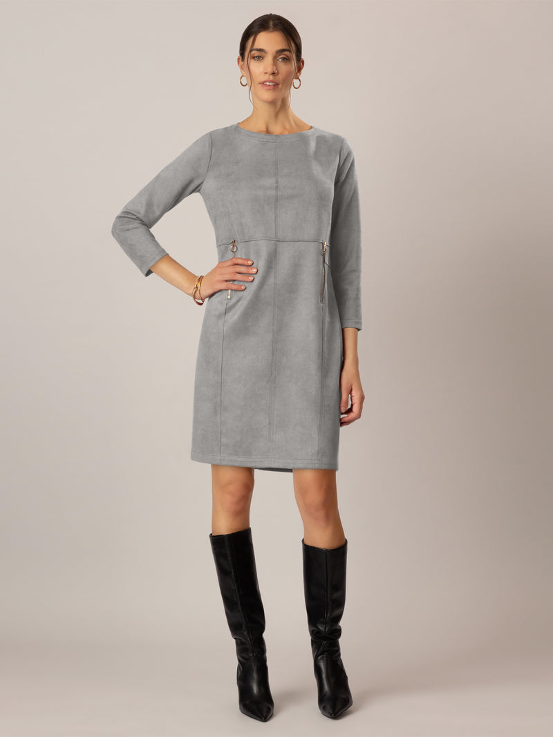 APART Jerseykleid in Velourleder- Optik | grau