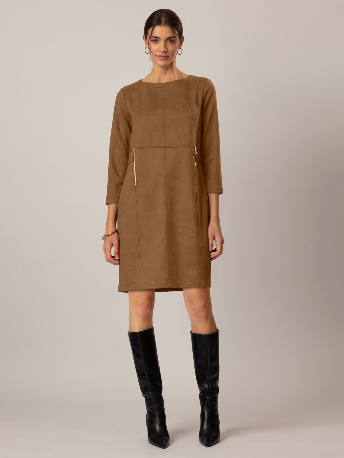 APART Jerseykleid in Velourleder- Optik | cognac