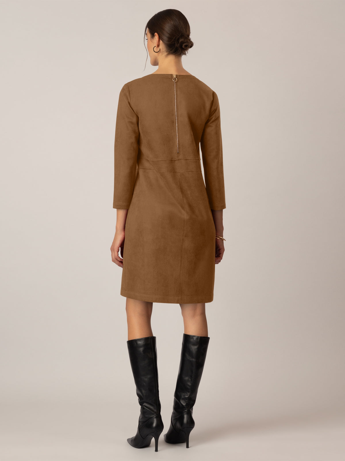 APART Jerseykleid in Velourleder- Optik | cognac