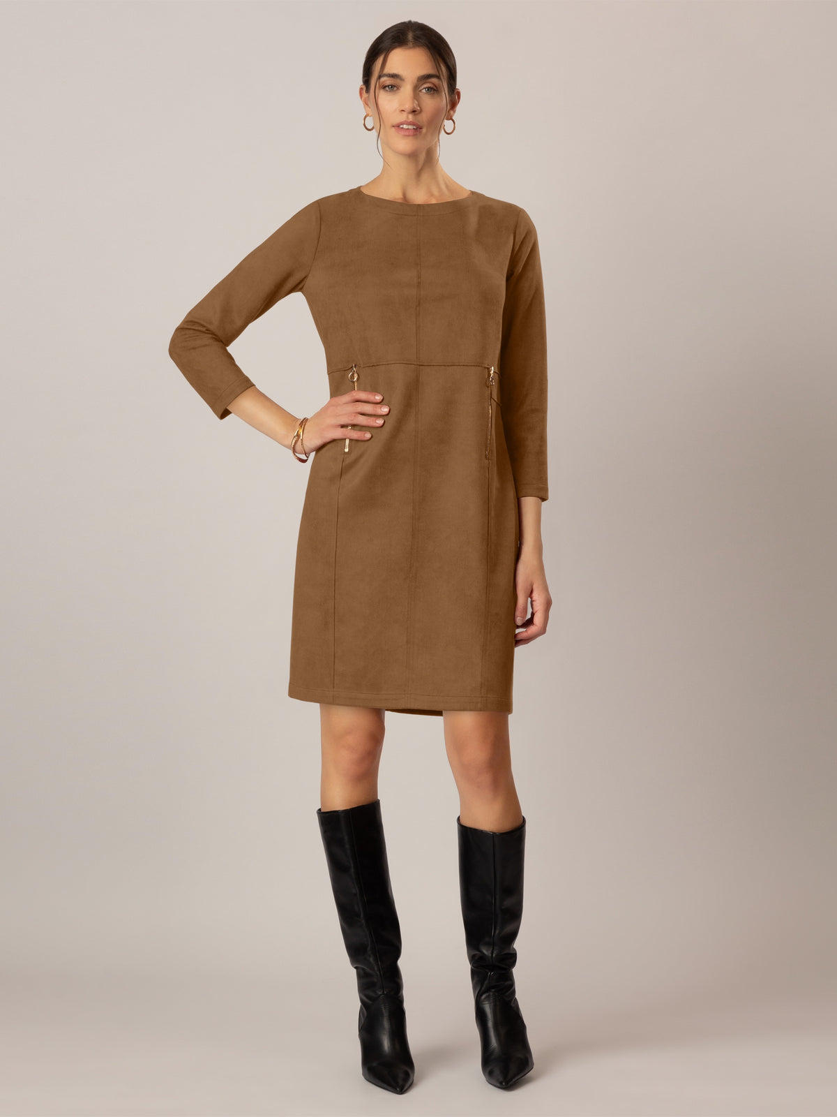 APART Jerseykleid in Velourleder- Optik | cognac