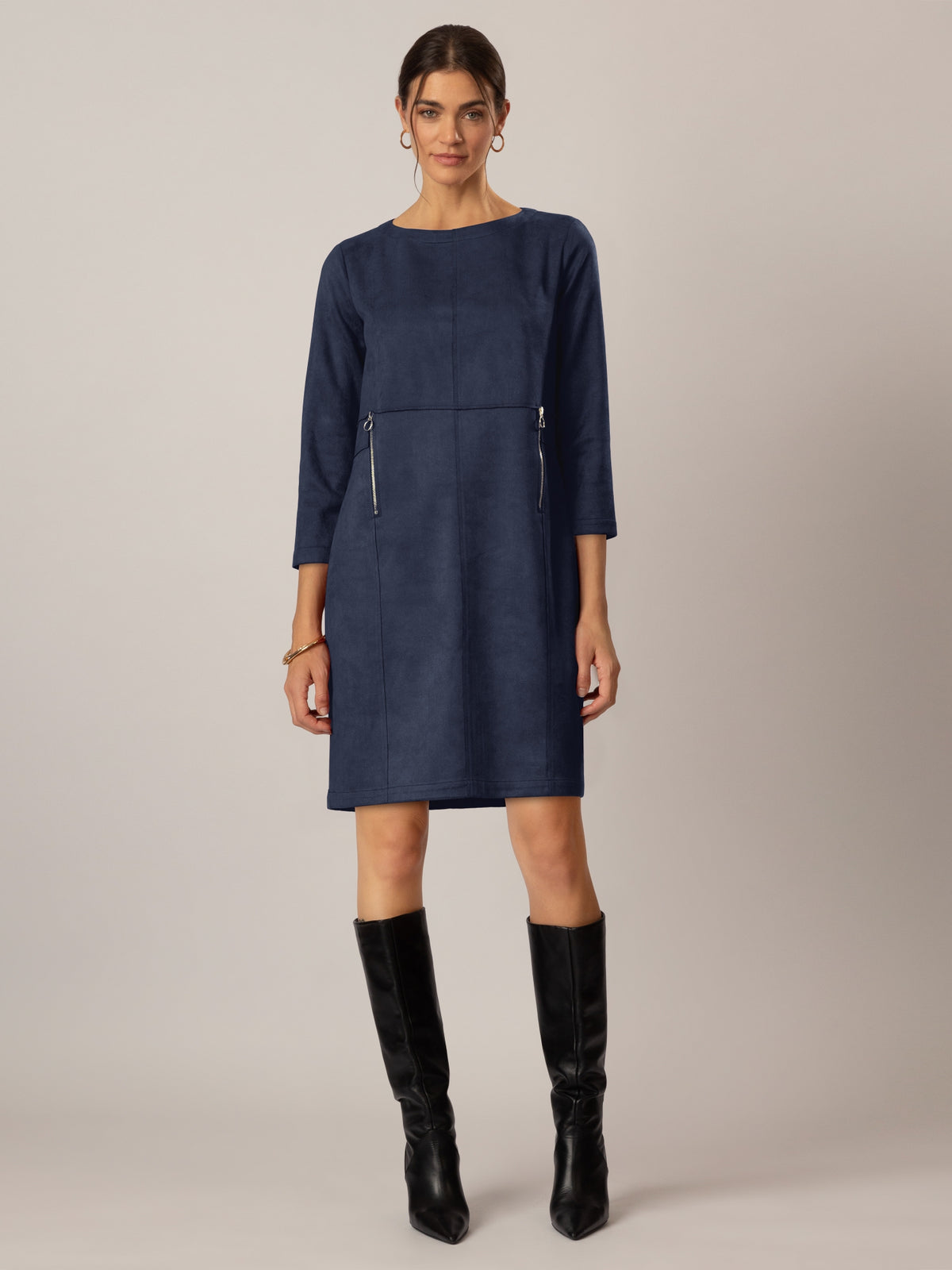 APART Jerseykleid in Velourleder- Optik | nachtblau