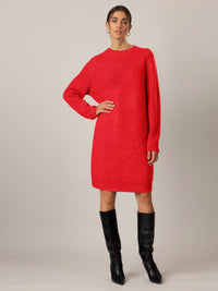 APART Oversized Strickkleid in Gerade Form | rot