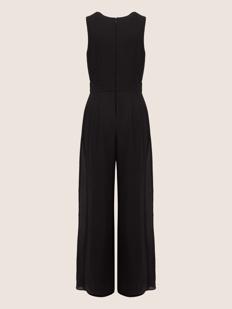 APART Overall im Materialmix aus einer leicht strukturierter Ware und Chiffon | schwarz