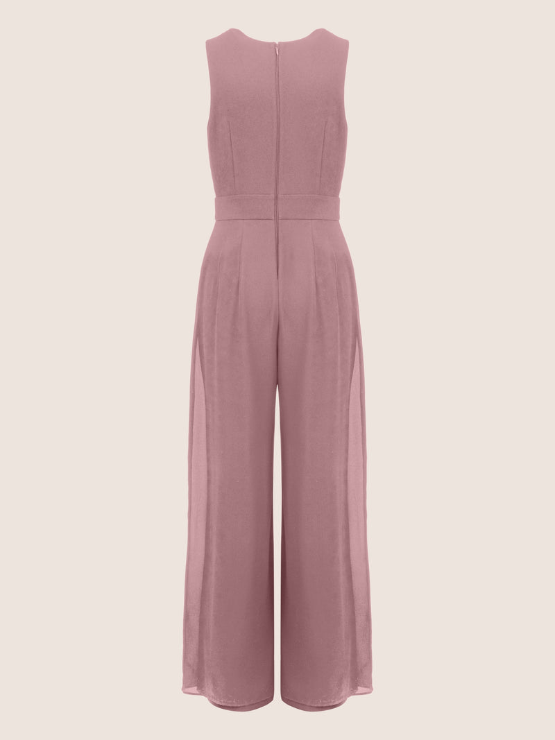 APART Overall im Materialmix aus einer leicht strukturierter Ware und Chiffon | mauve