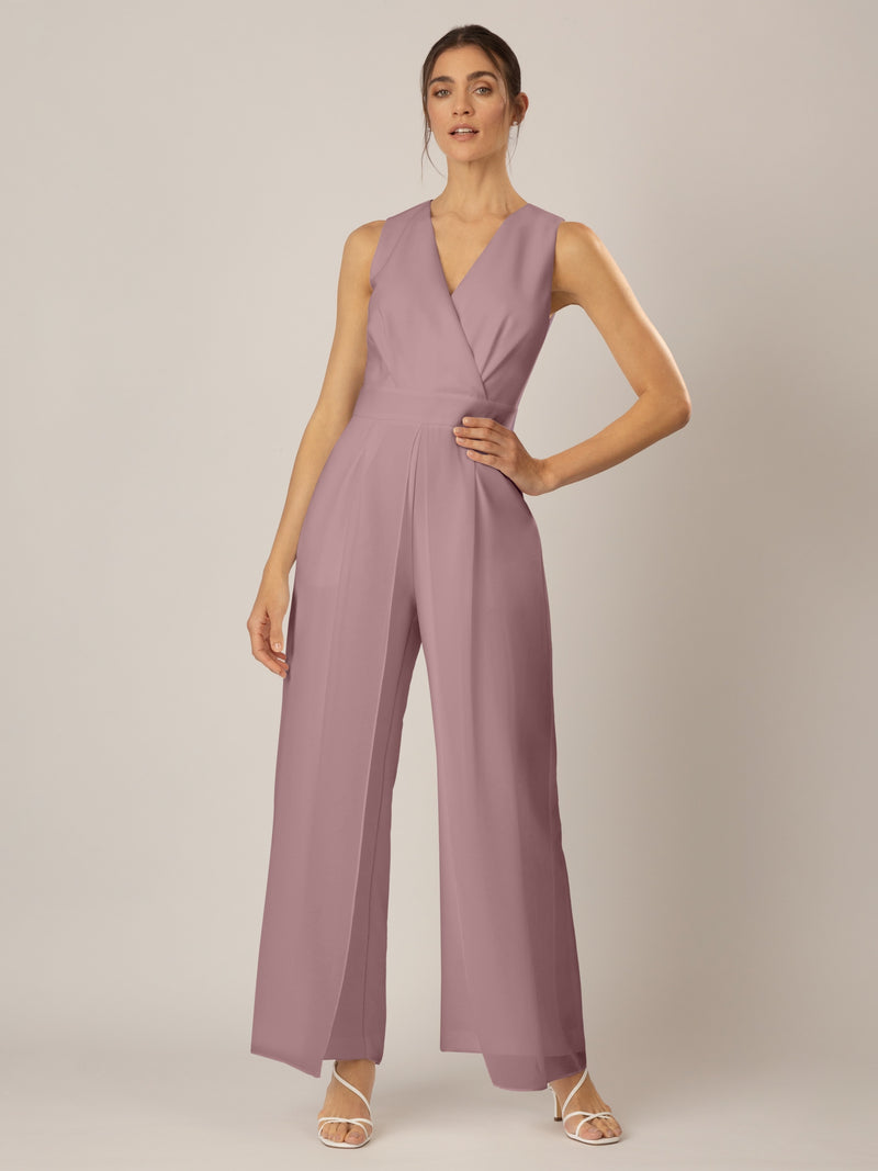 APART Overall im Materialmix aus einer leicht strukturierter Ware und Chiffon | mauve