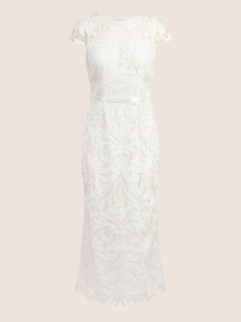 APART Hochzeitskleid langes allover aufwendig bestricktes Meshkleid | creme