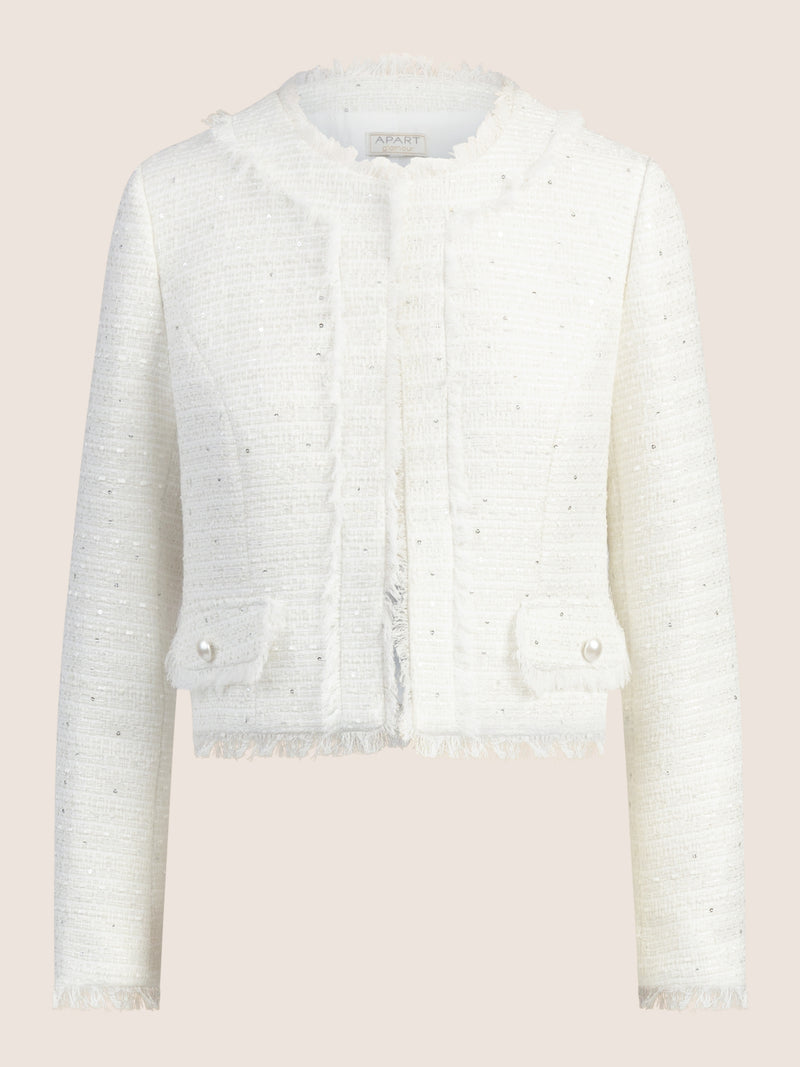 APART Boucle Blazer mit kleinen, eingewebten, silberfarbenen Pailletten | creme