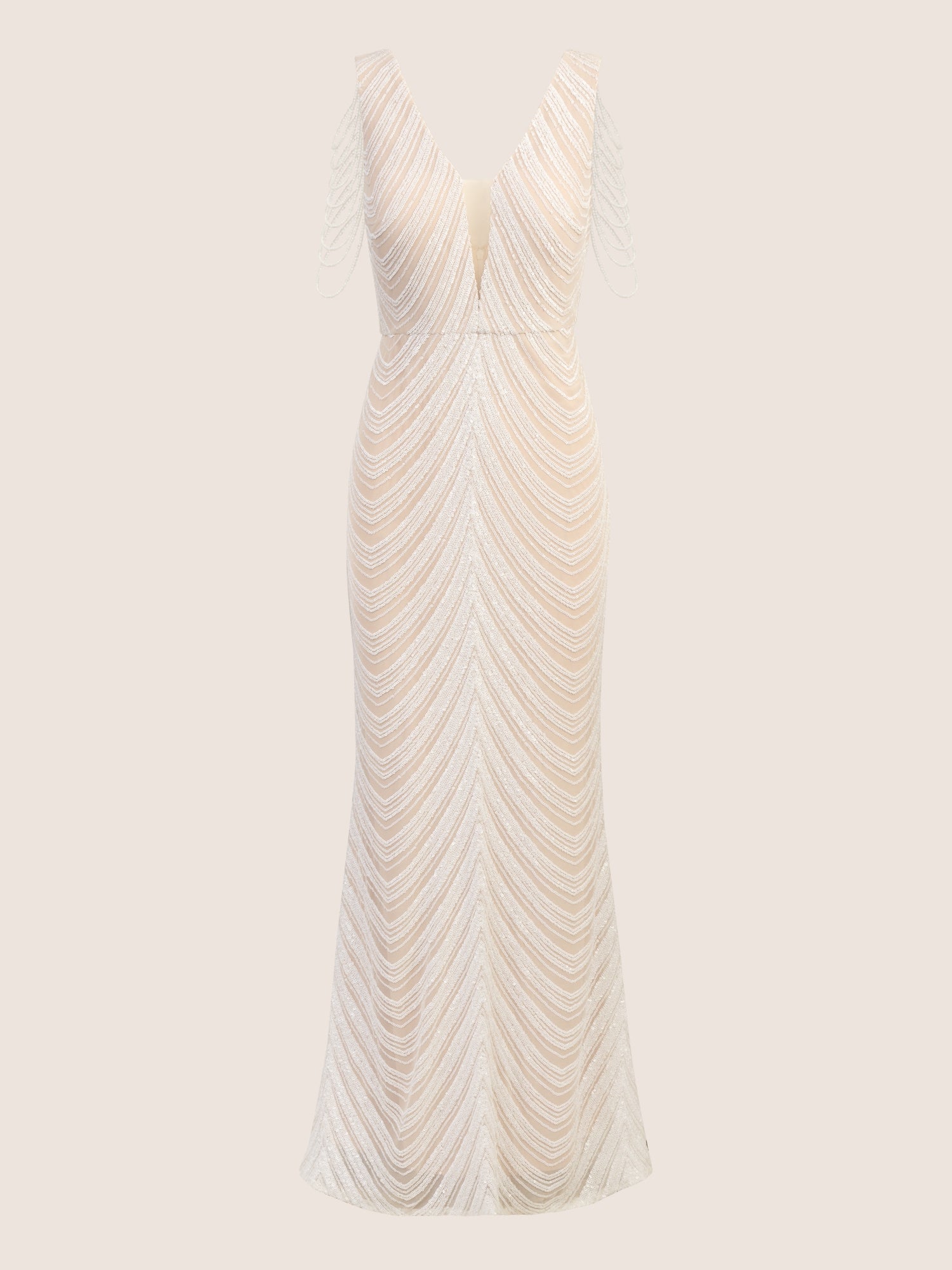 APART langes Hochzeitskleid, allover mit kleinen Pailletten bestickt | creme-nude