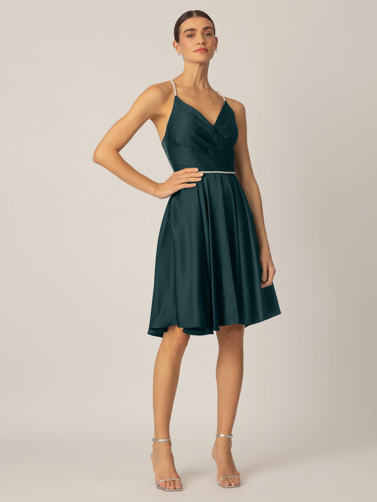 APART Satin-Cocktailkleid mit weit schwingendem Rock | emerald