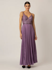 APART Abendkleid aus Pailletten besticktem Mesh und plissiertem Chiffon | mauve