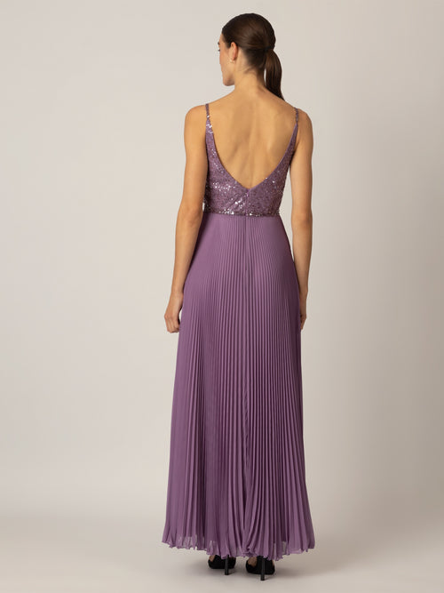 APART Abendkleid aus Pailletten besticktem Mesh und plissiertem Chiffon | mauve image 1