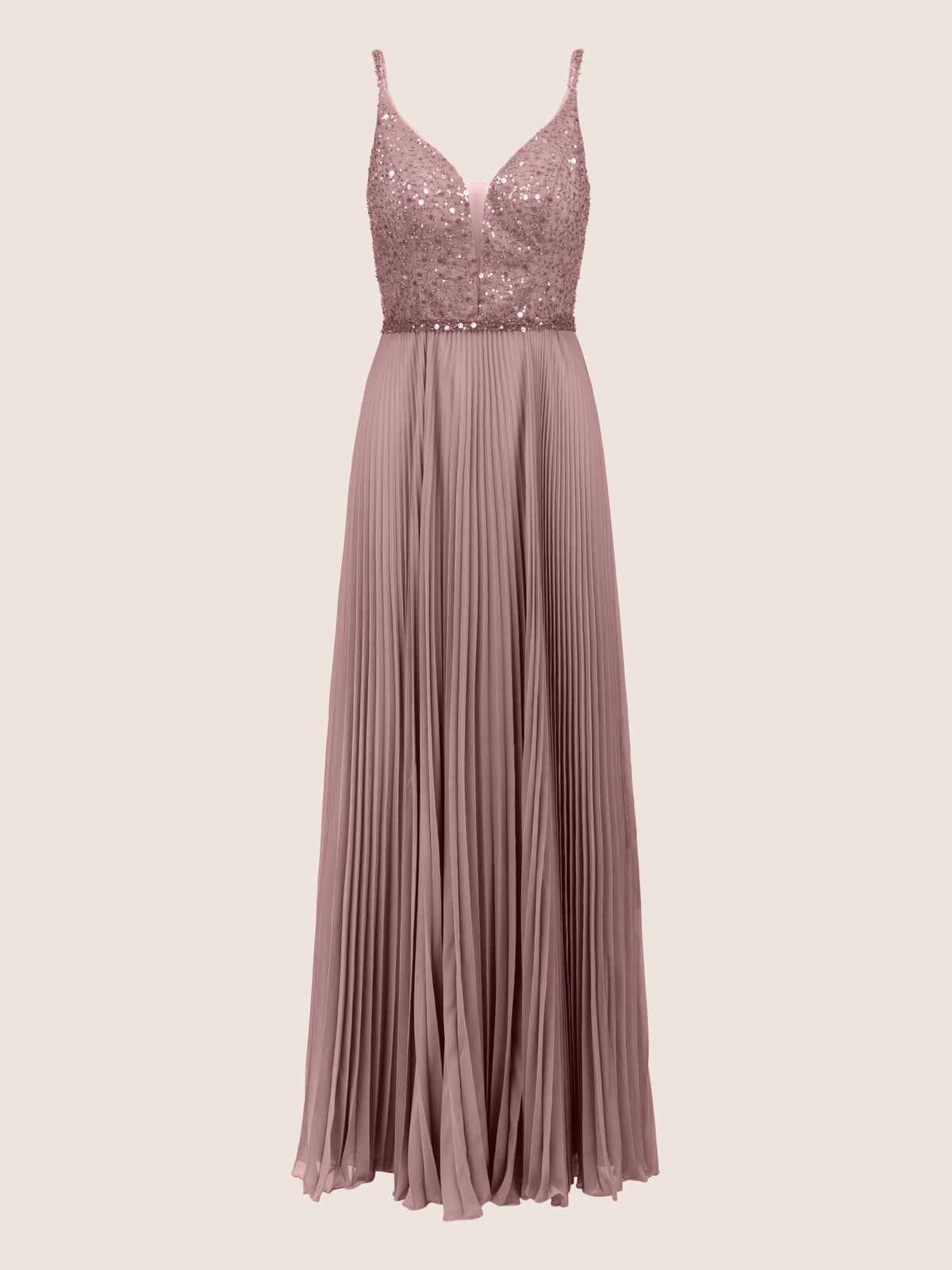 APART Abendkleid aus Pailletten besticktem Mesh und plissiertem Chiffon | mauve