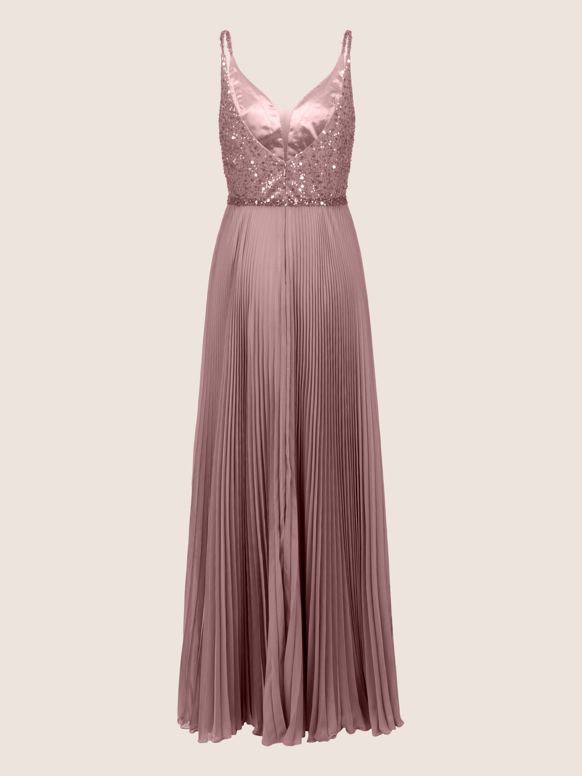 APART Abendkleid aus Pailletten besticktem Mesh und plissiertem Chiffon | mauve