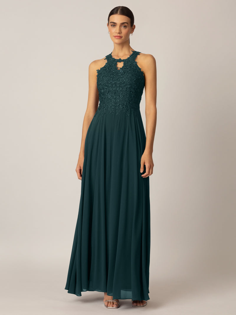 APART Abendkleid aus einer Plastischen Spitze und Chiffon | emerald