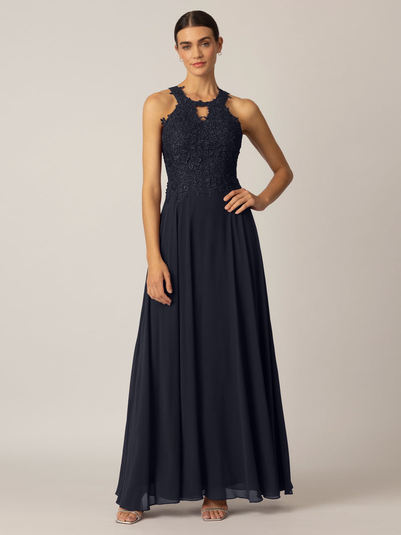 APART Abendkleid aus einer Plastischen Spitze und Chiffon | nachtblau