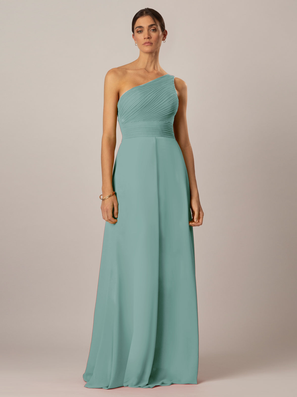 APART One-Shoulder Abendkleid mit Plissee- Drapierung vorne, Smoke- Einsatz hinten und Wic | jade