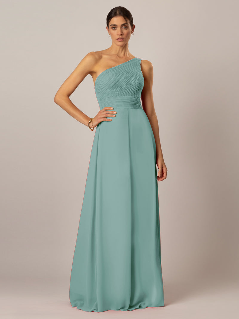 APART One-Shoulder Abendkleid mit Plissee- Drapierung vorne, Smoke- Einsatz hinten und Wic | jade