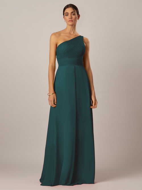 APART One-Shoulder Abendkleid mit Plissee- Drapierung vorne, Smoke- Einsatz hinten und Wic | emerald image 1