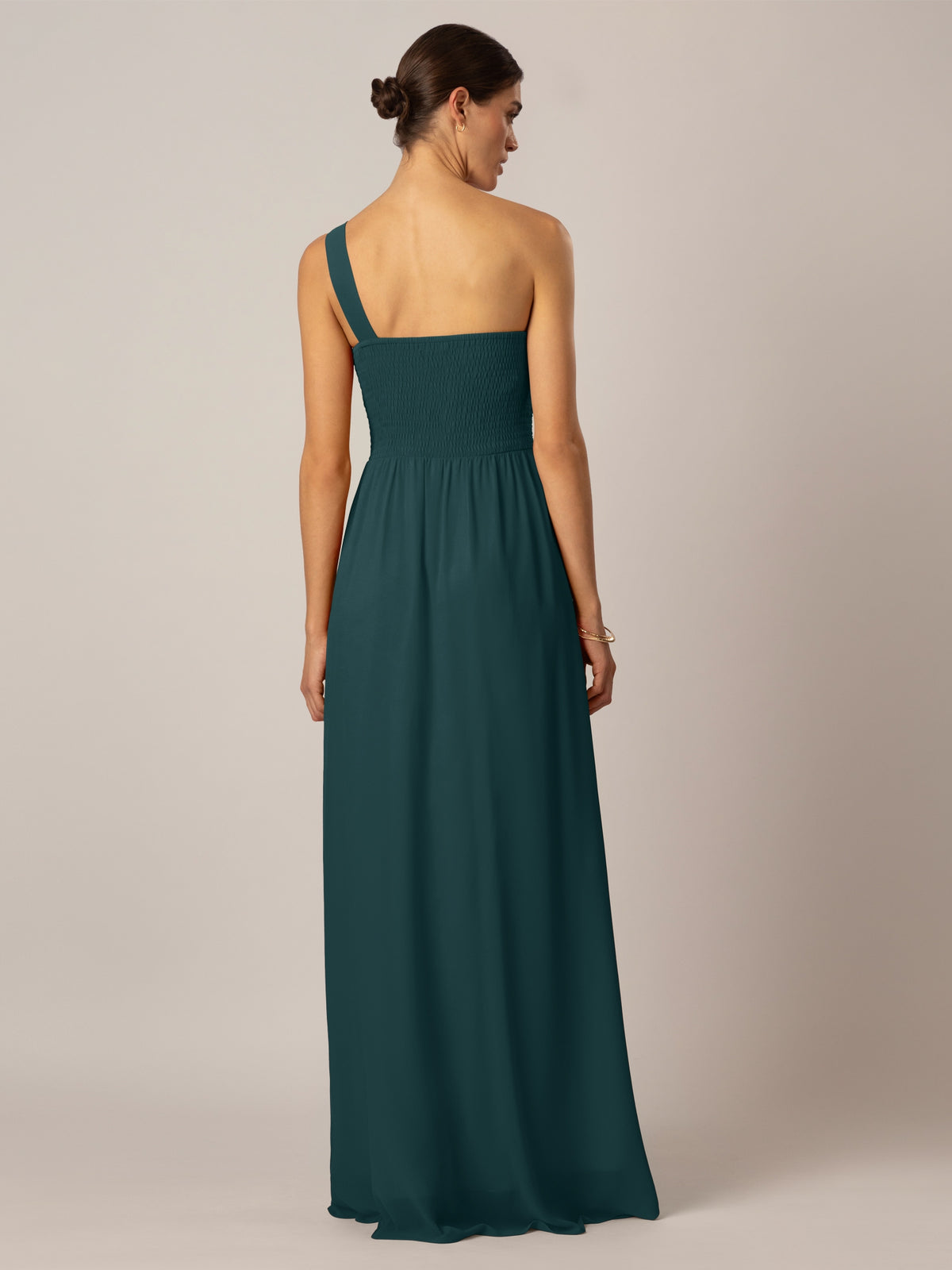 APART One-Shoulder Abendkleid mit Plissee- Drapierung vorne, Smoke- Einsatz hinten und Wic | emerald