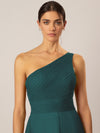 APART One-Shoulder Abendkleid mit Plissee- Drapierung vorne, Smoke- Einsatz hinten und Wic | emerald