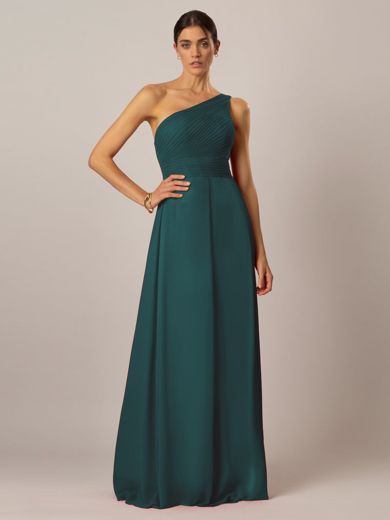 APART One-Shoulder Abendkleid mit Plissee- Drapierung vorne, Smoke- Einsatz hinten und Wic | emerald