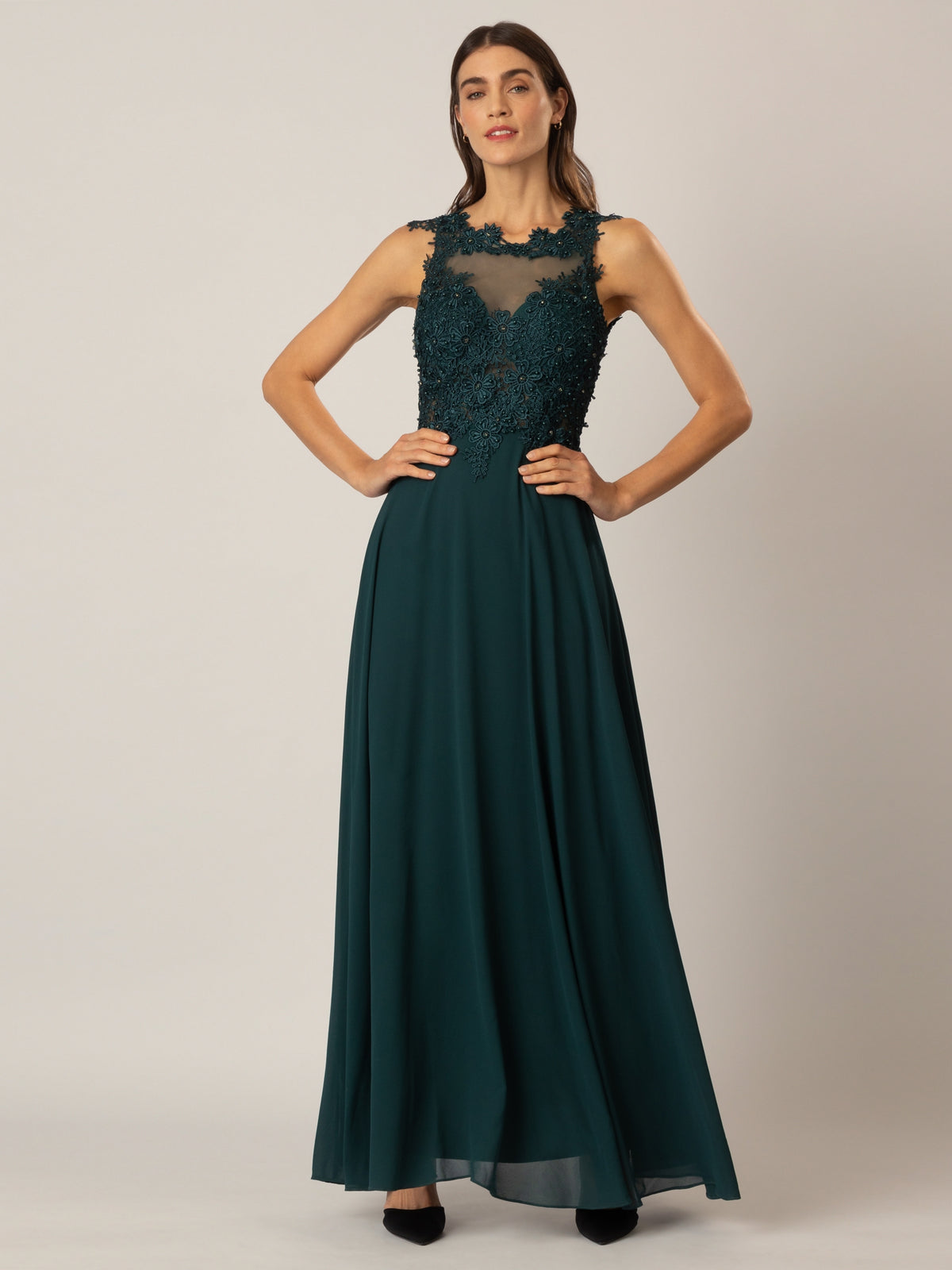 APART Spitzenkleid mit attraktivem Floral-Design | emerald