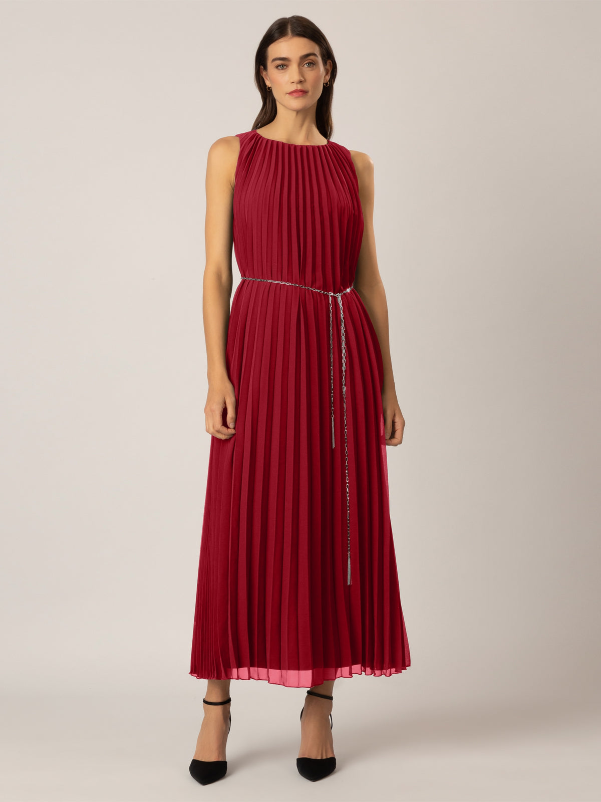 APART langes Plisseekleid mit allover Sonnenplissee | bordeaux