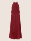 APART langes Plisseekleid im Neckholder Stil aus Chiffon | bordeaux