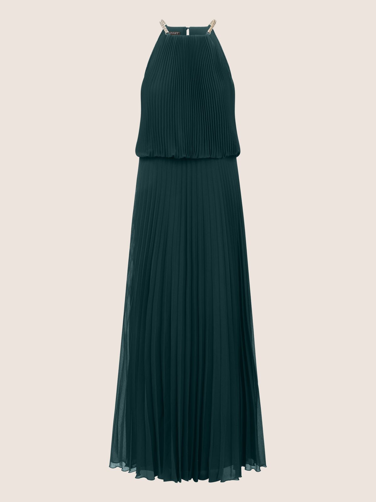 APART langes Plisseekleid im Neckholder Stil aus Chiffon | emerald