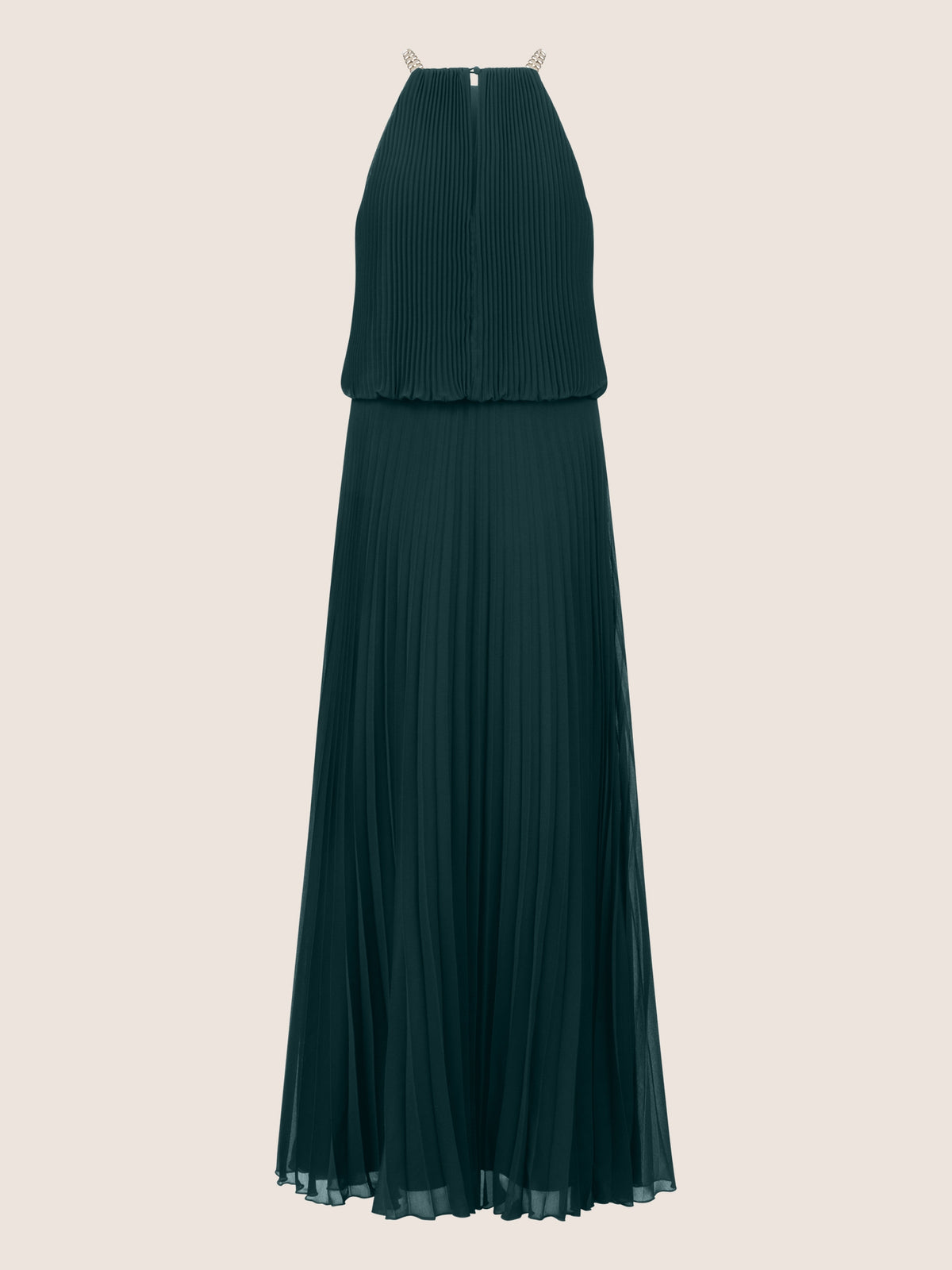 APART langes Plisseekleid im Neckholder Stil aus Chiffon | emerald