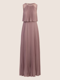 APART Plisseekleid mit rundem Ausschnitt vorne und hinten und schmalem , sichtbaren Halsri | mauve