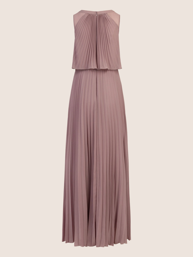 APART Plisseekleid mit rundem Ausschnitt vorne und hinten und schmalem , sichtbaren Halsri | mauve