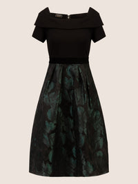 APART Cocktailkleid im Materialmix aus mattem Jacquard mit Blumenmuster und festem Jersey | schwarz-emerald