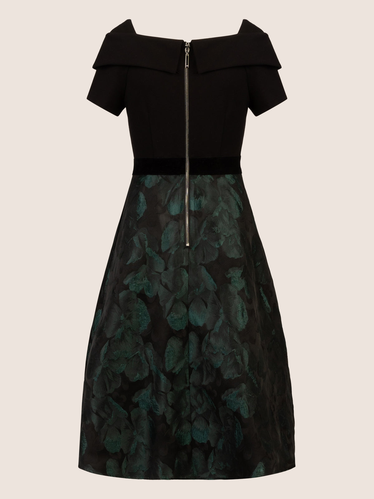 APART Cocktailkleid im Materialmix aus mattem Jacquard mit Blumenmuster und festem Jersey | schwarz-emerald