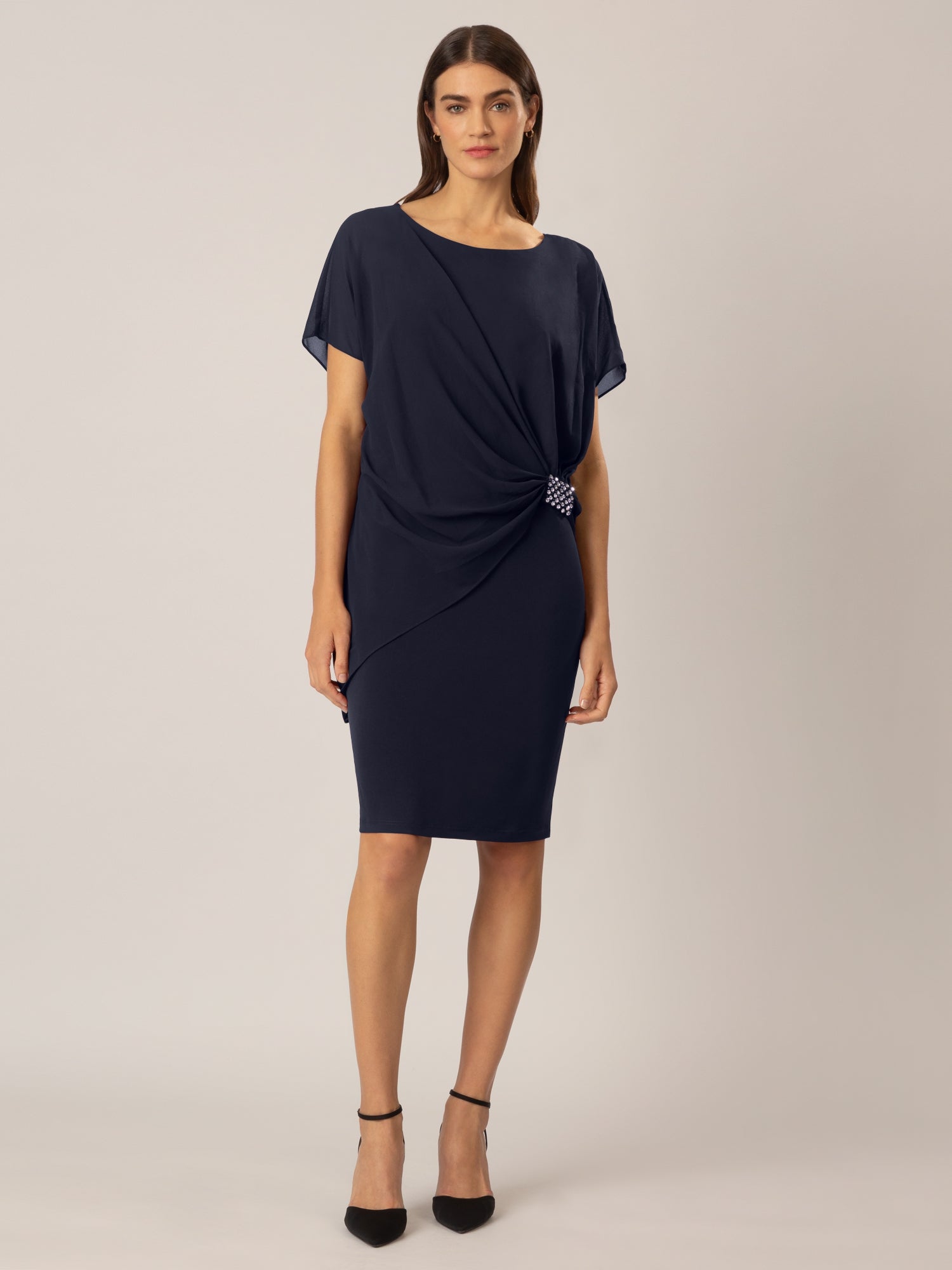 APART Cocktailkleid im Materialmix aus weichem Jersey und Chiffon | nachtblau