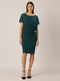 APART Cocktailkleid im Materialmix aus weichem Jersey und Chiffon | emerald