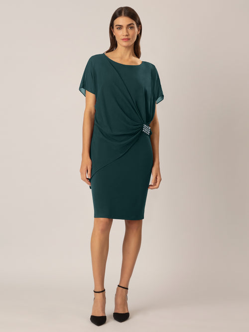 APART Cocktailkleid im Materialmix aus weichem Jersey und Chiffon | emerald image 1