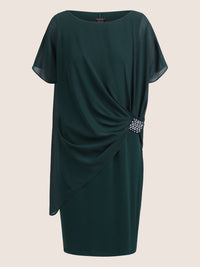 APART Cocktailkleid im Materialmix aus weichem Jersey und Chiffon | emerald