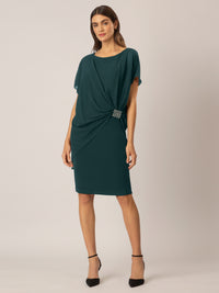 APART Cocktailkleid im Materialmix aus weichem Jersey und Chiffon | emerald