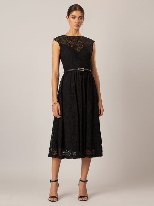 APART Midi-Spitzenkleid aus weicher Spitze mit Blumenmuster | schwarz image 1