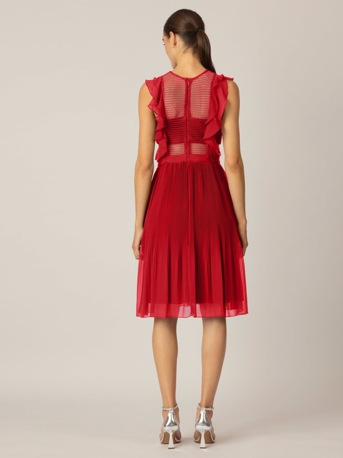 APART Cocktailkleid Kleid aus semitransparentem Georgette und transparenter Netzware | rot