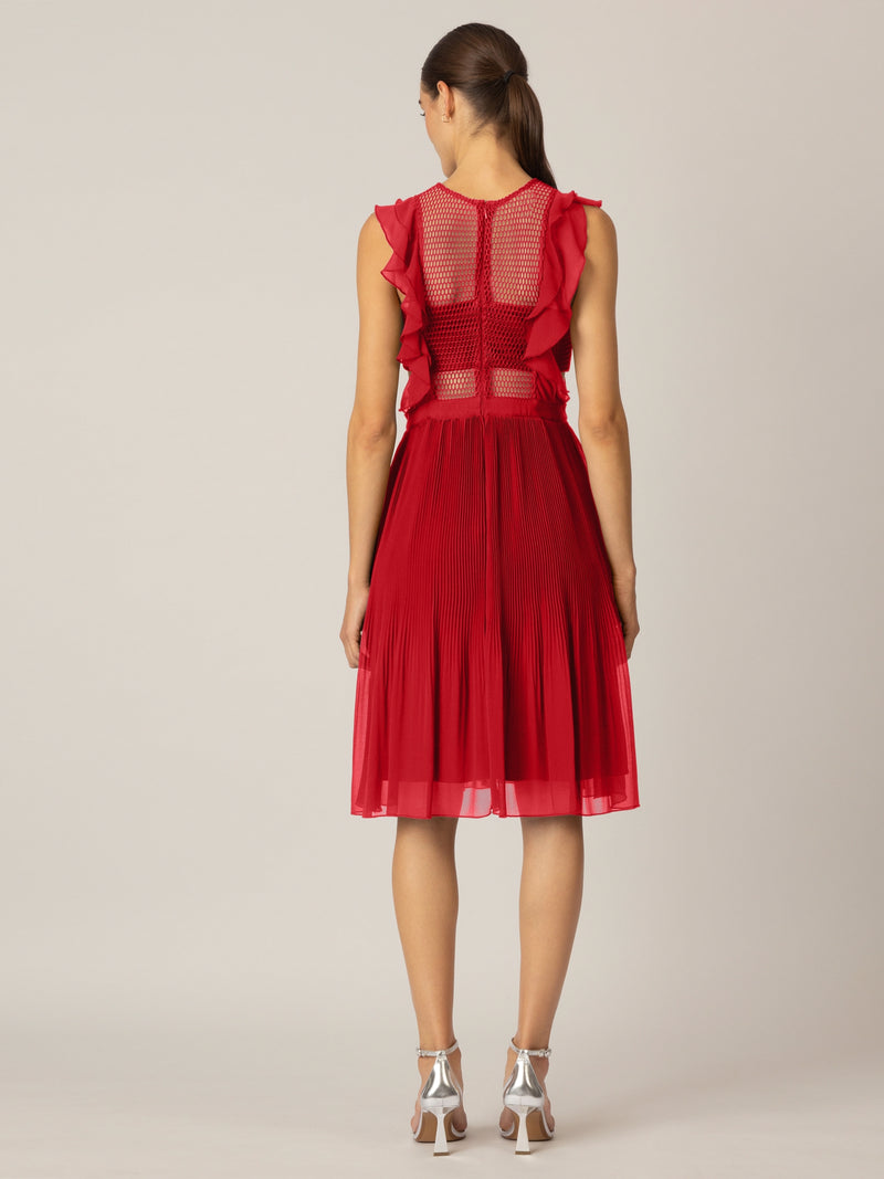 APART Cocktailkleid Kleid aus semitransparentem Georgette und transparenter Netzware | rot