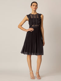 APART Cocktailkleid Kleid aus semitransparentem Georgette und transparenter Netzware | schwarz