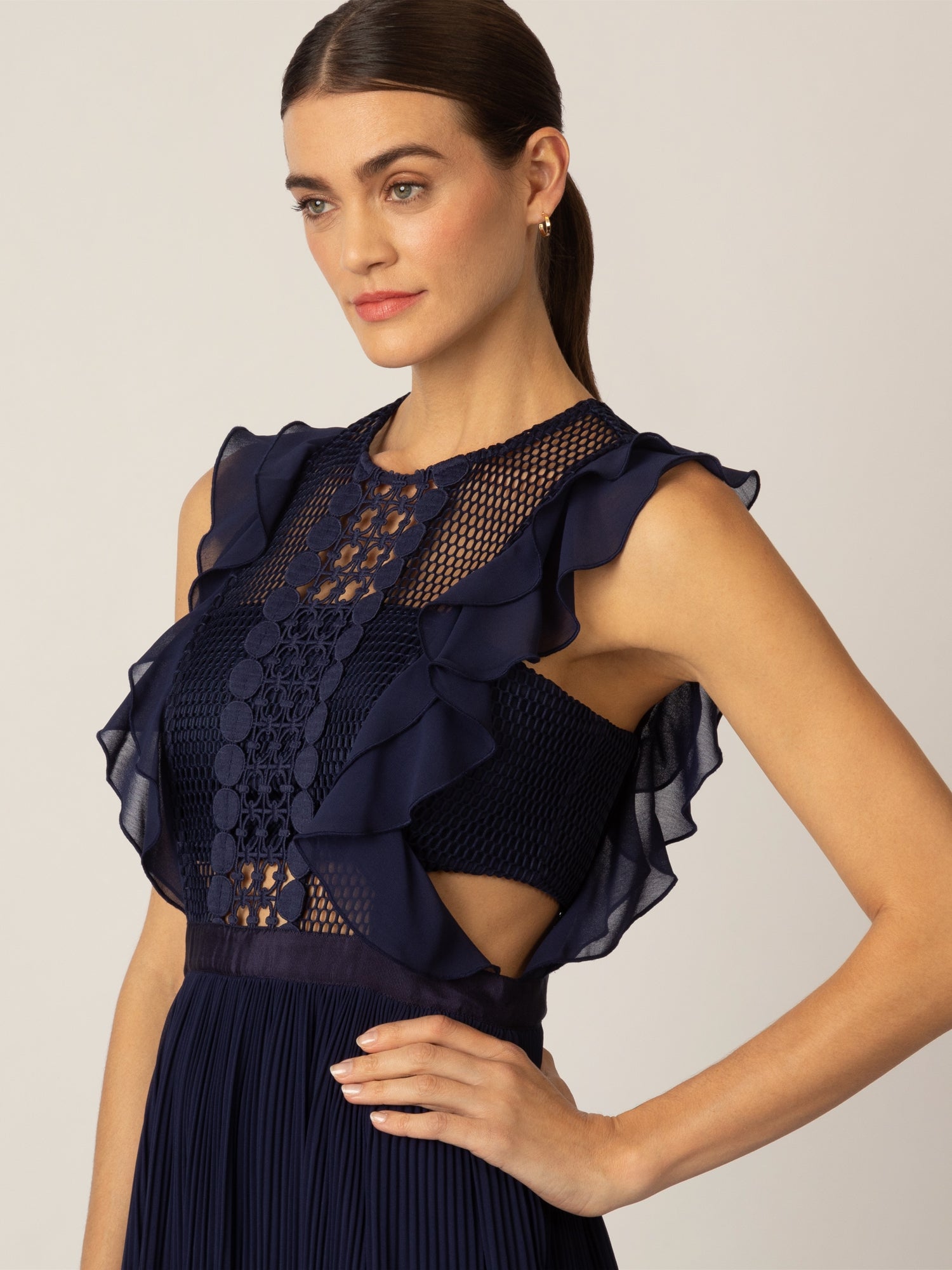 APART Abendkleid Kleid aus semitransparentem Georgette und transparenter Netzware | nachtblau