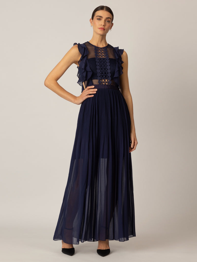 APART Abendkleid Kleid aus semitransparentem Georgette und transparenter Netzware | nachtblau