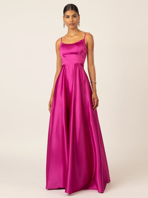 APART Langes Satin Kleid mit verstellbaren Spaghettiträgern | fuchsia image 1