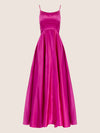 APART Langes Satin Kleid mit verstellbaren Spaghettiträgern | fuchsia